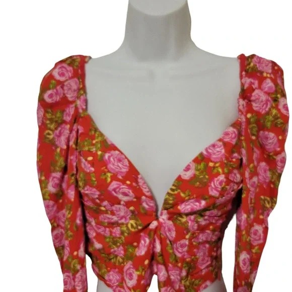 Zara Womens Floral Boho Fairy Cottage Core Draped Crop Top Blouse Size XS - Picture 4 of 6